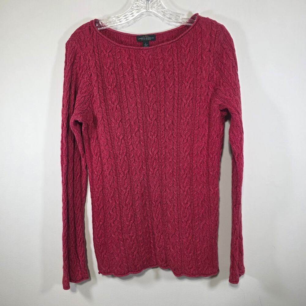 Lauren Ralph Lauren Heather Red Classic Preppy Cable Knit Sweater Size Large
